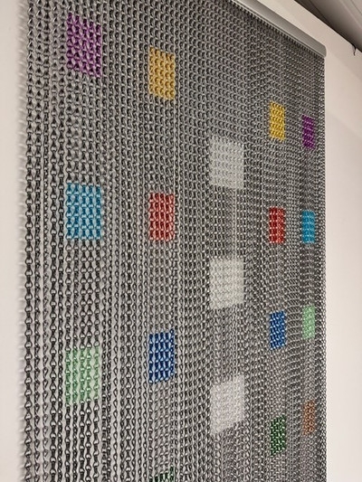 Pewter Screen with Multi Coloured Squares 90cm x 210cm