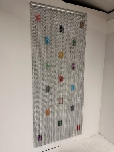 Silver Screen with Multi Coloured Squares 90cm x 210cm